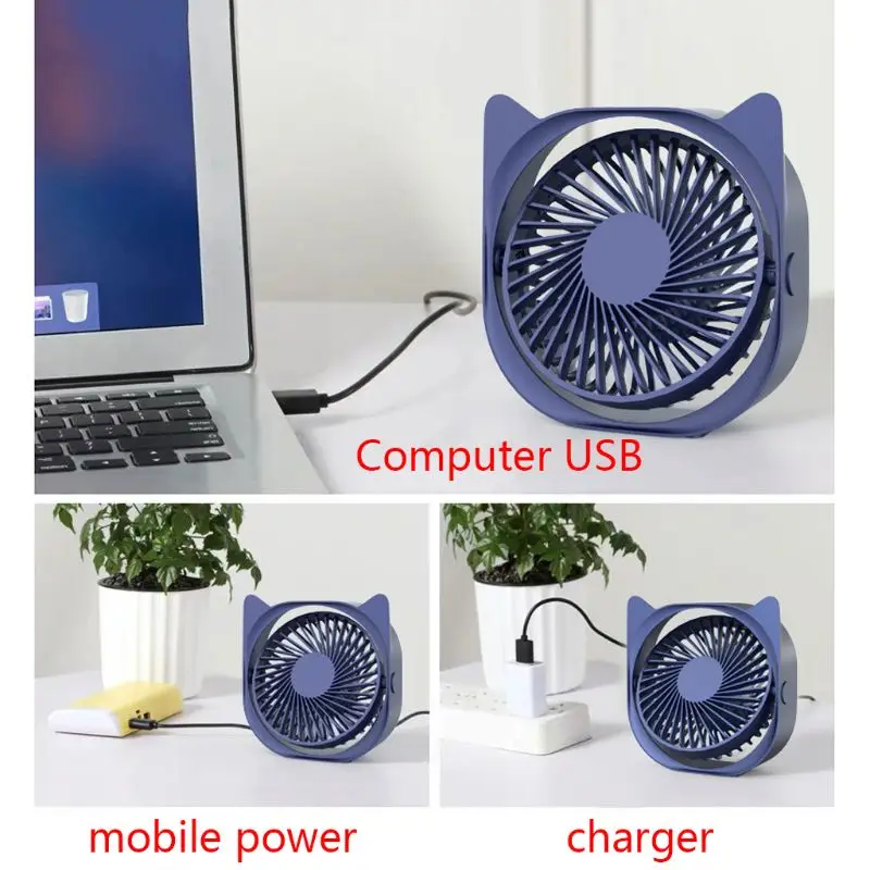 Мини Портативный usb зарядный вентилятор 3 скорости Регулируемый Настольный вентилятор охлаждения кулер с ушками для офиса автомобиля дома путешествия Праздник пляж