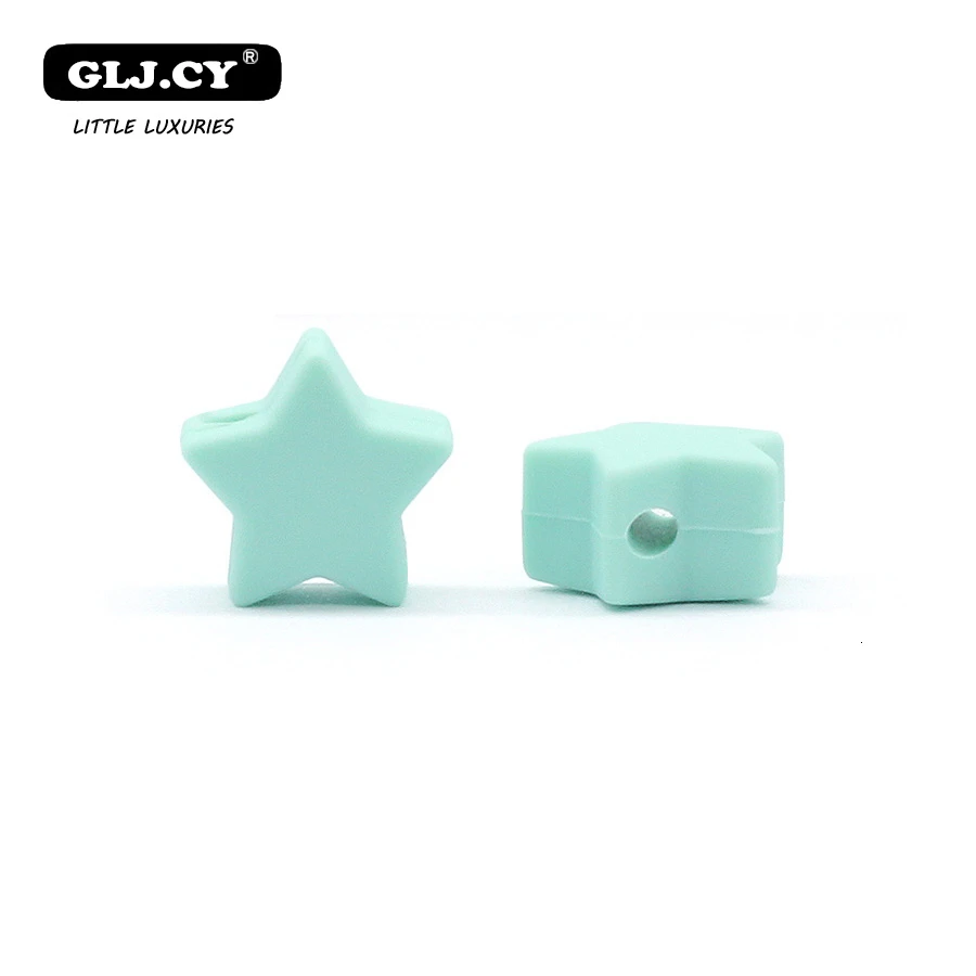 Peppermint Green 40 шт. Силиконовые бусы для прорезывания зубов, Прорезыватель для зубов, аксессуары, пищевой жемчуг, силиконовая звезда, Прорезыватель для зубов, пустышка для зубов - Цвет: Peppermint Green
