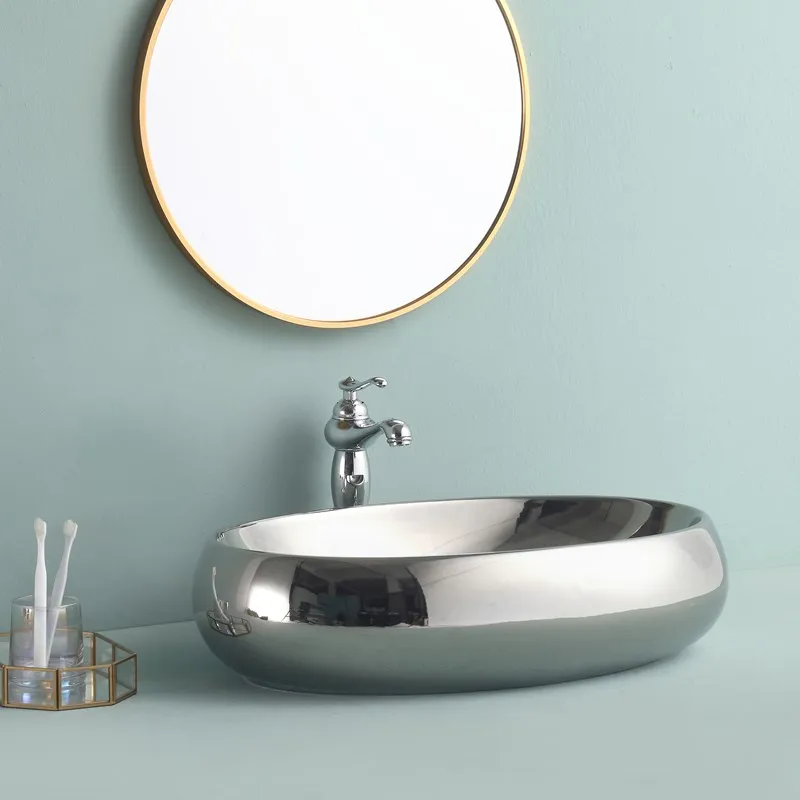 

European Ceramic Sink Art Vessel Sinks Chrome Wash Basin Oval Ceramic Sink Above Counter Bathroom Sink for Bathroom Sink Bowl
