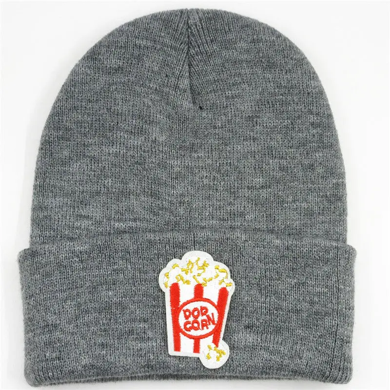 Хлопковая утолщенная вязаная шапка с вышивкой Popcorn, зимняя теплая шапка Skullies, шапка бини для мужчин и женщин 109