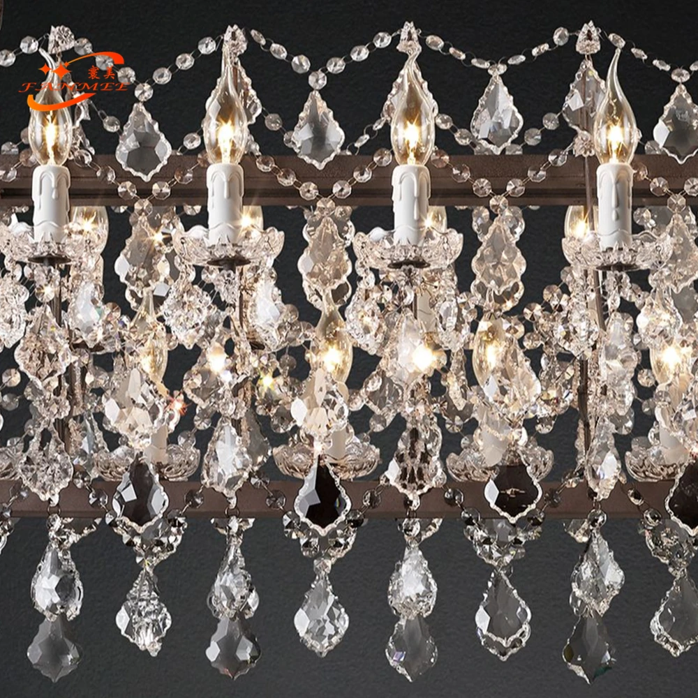 19th C. Rococo железная и Хрустальная прямоугольная люстра освещение серые стеклянные подвески для люстры лампа для гостиной столовой