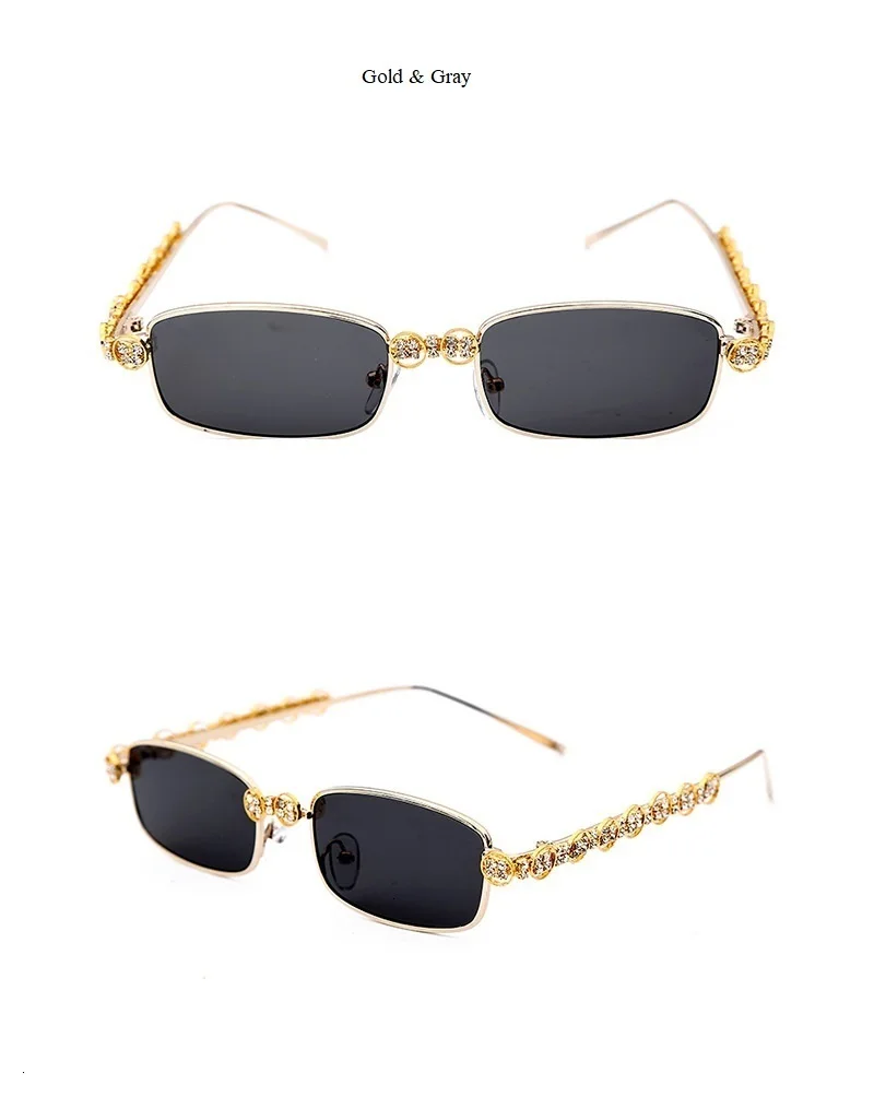 Square Crystal Party Prom Sunglasses For Women New Fashion Alloy Rhinestone Frame Chic Eyewear Female Sexy Small Shades Ins