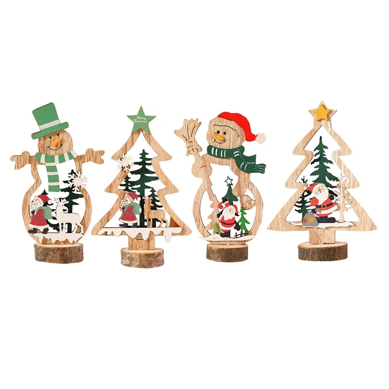 4 Pcs Mini Christmas Trees Wooden Assembled Table Top Decorations for Display Window DIY Home Decor | Дом и сад