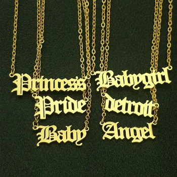 

Punk Old English Letters Charm Choker Baby Girl Princess Angel Pendant Necklaces Vintage Jewelry Best Friends Collier Femme