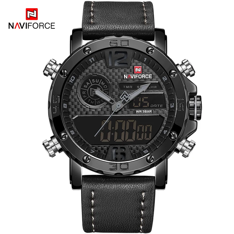 2021 NAVIFORCE Top Brand Sports Watches Men Leather Waterproof Male Quartz Digital Dual Wrist Watch Male Clock Relogio Masculino gps golf watches for sale Sports Watches