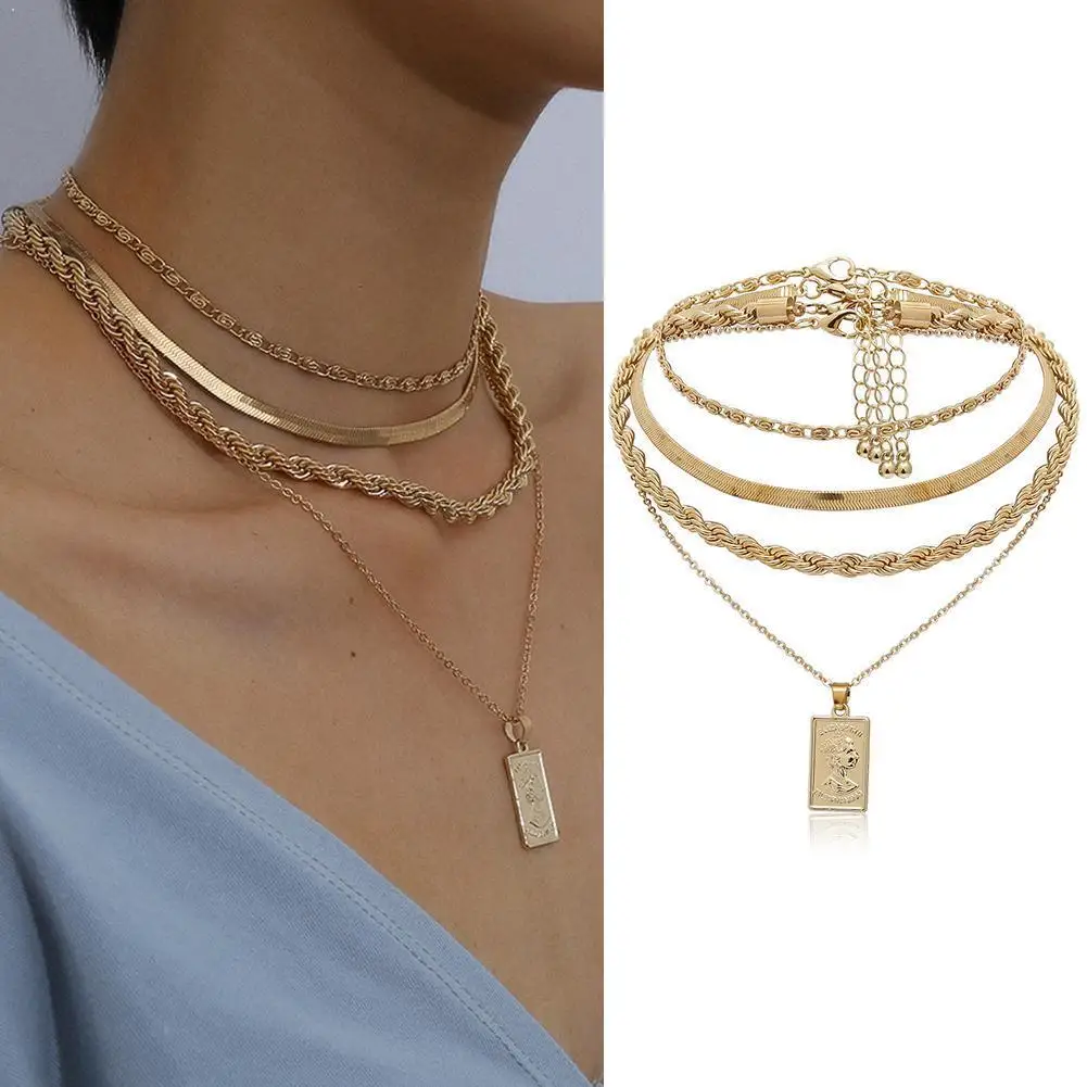 

Women Necklace Golden/Silver Color Geometric Multilayer Multi-layered Necklace Jewelry Girls Gift Necklace Jewelry For Wome G3G3