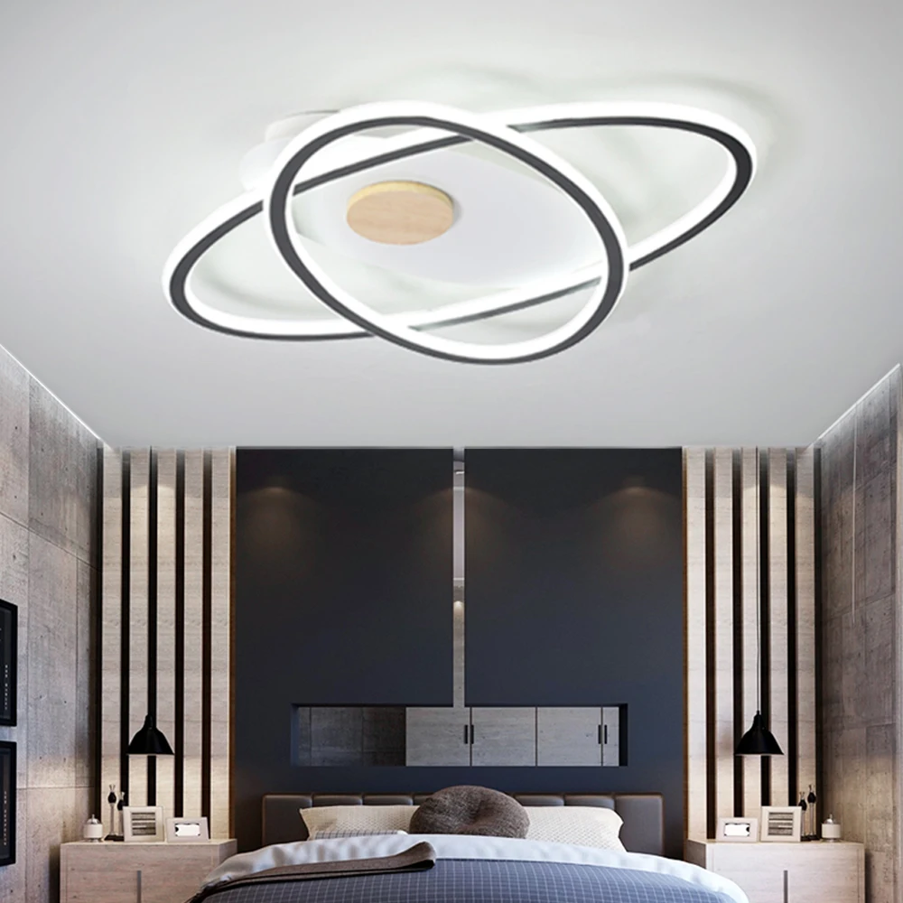 

Modern LED Oval Ceiling Chandelier Lighting with Remote Scandinavian Dimmable Ring Light Black Lamp for Living Room Bedroom Loft