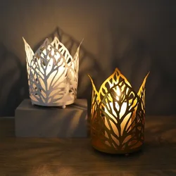 Chandelier nordique en fer forgé avec feuille creuse dorée, bougeoir en détresse, décoration de la maison, artisanat, ornements 