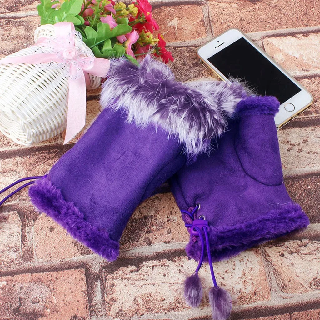 Purple Vingerloze Handschoenen Hoge Handschoenen женские зимние перчатки с искусственным кроличьим мехом без пальцев теплые W1220 - Цвет: Purple