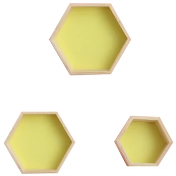 

3Pcs/Set Nordic Style Kids Room Decoration Shelf Honeycomb Hexagon Shelves for Baby Child Bedroom Decoration-Yellow