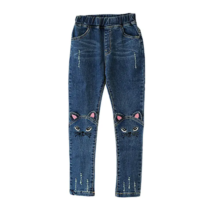jeans Свитер для девочек с аппликацией в виде единорога Новинка года, осенняя модная повседневная одежда с длинными рукавами и вышивкой в виде цветов для девочек от 3 до 7 лет - Цвет: jeans