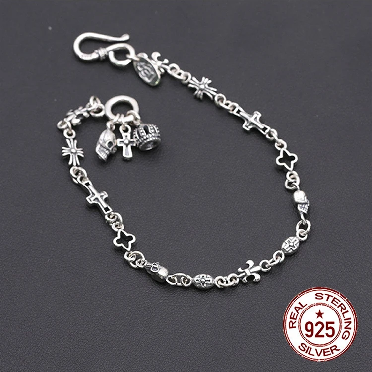 Браслет из стерлингового серебра S925 пробы, индивидуальная мода, классические ювелирные изделия, стиль панк, пара, крест, форма черепа, подарок, чтобы отправить любовь