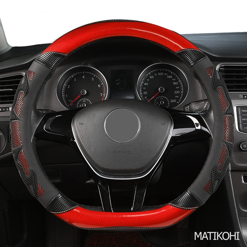 MATIKOHI Carbon Fiber Leather Car Steering Wheel Cover For Hyundai i20