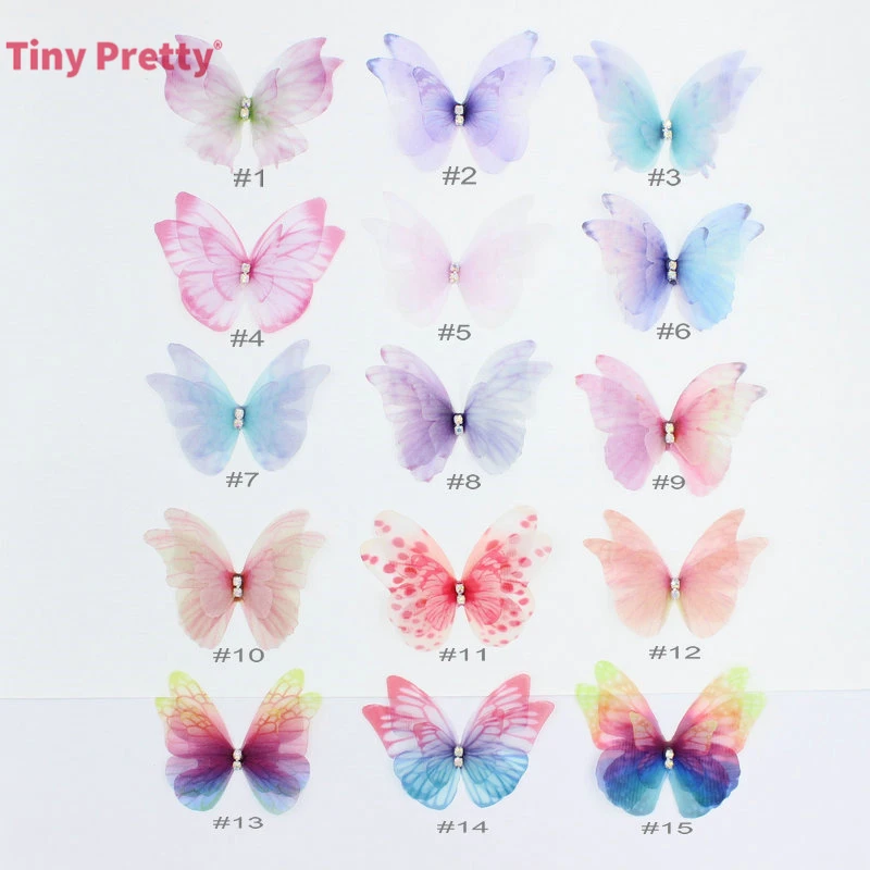 10pcs Handmade Three Layer Organza Butterfly w/ Rhinestone Three-Lay Butterfly Accessory for DIY Hair Jewelry Making jewelry making supplies craft supplies