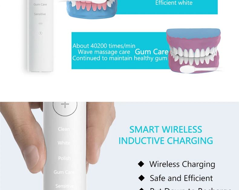 Waterproof Electric Toothbrush Cleaning Whitening USB Charging Sonic Toothbrush with DuPont Heads