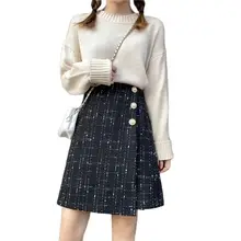 

A Skirt Suitable For Thick Hips Thighs Plus Size Skirts Autumn Winter High-Waisted Woolen Short Skirts Irregular A-Line Skirts