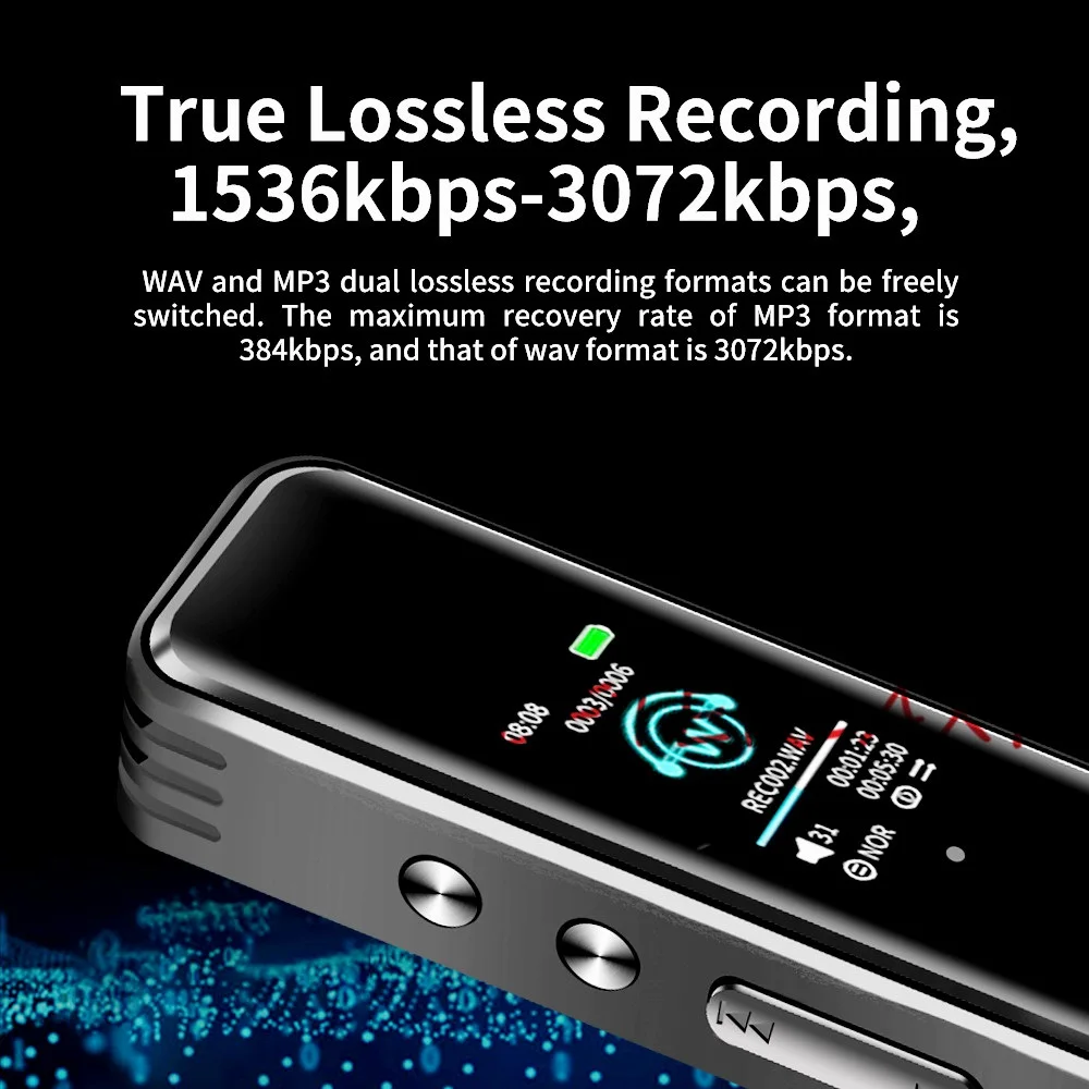 Mini Digital Voice Activated Recorder HD Dictaphone with VOR function Mp3 WAV player subtle slim Audio Recording with IPS screen