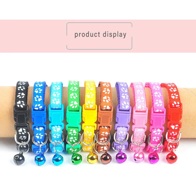 1Pc Colorful Cute Bell Collar Adjustable Buckle Cat Collar Pet Supplies Footprint Personalized Kitten Collar Small Dog Accessory 3