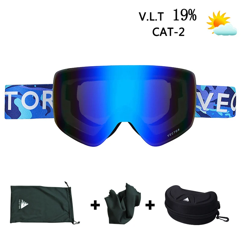 Blue White n Case OTG лыжные очки для сноуборда для женщин и мужчин, лыжные очки, маска UV 400, защита от снега, очки для взрослых, двойные, анти-запотевающие, цилиндрические - Цвет: Blue White n Case