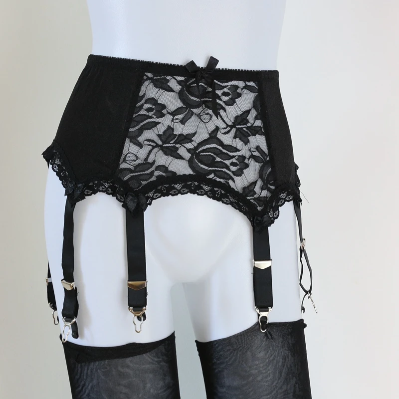 6 Strap Luxury Suspender Belt Black 