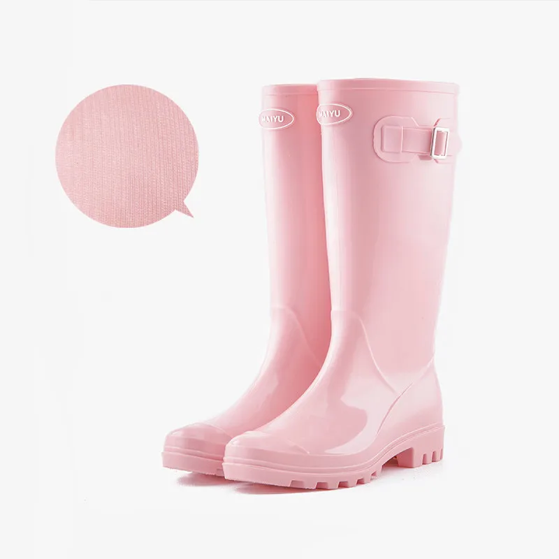 Pink Модные резиновые сапоги; женские короткие водонепроницаемые сапоги с пряжкой; Высококачественная водонепроницаемая обувь; женские резиновые сапоги из ПВХ; - Color: Pink