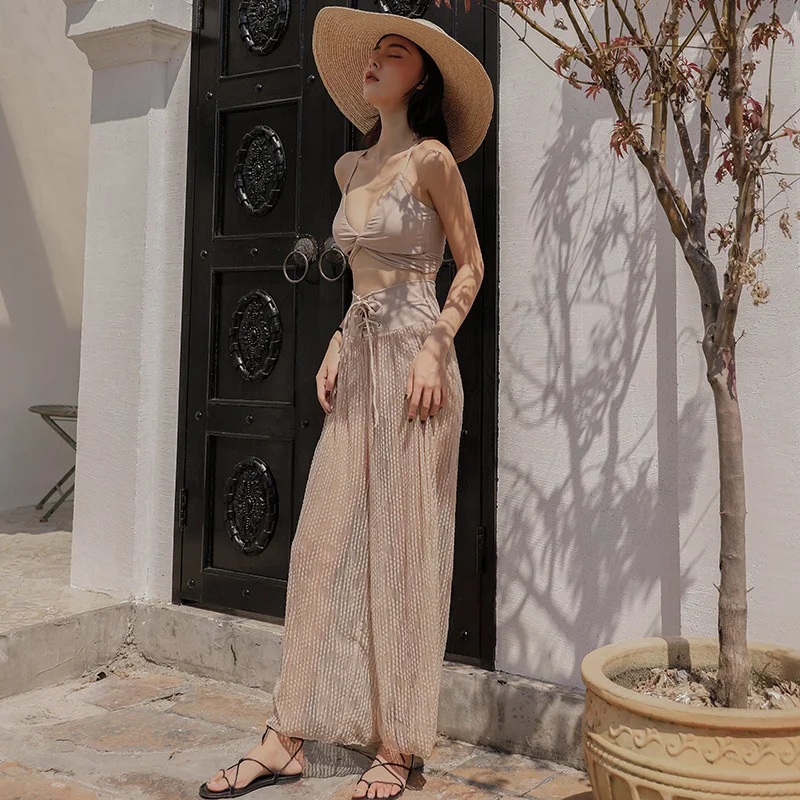 

2020 New Style Swimwear Women's Split Type Divided Skirt Sun-resistant Sexy Small Bust Gathering Slimming Triangular Bathing Sui