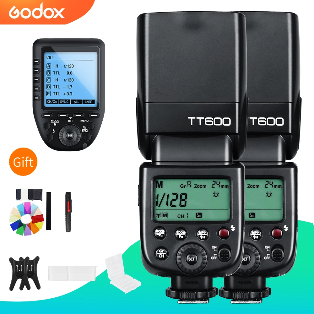 Godox 2x TT600 2.4G Wireless GN60 Master/Slave Camera Flash Speedlite ...