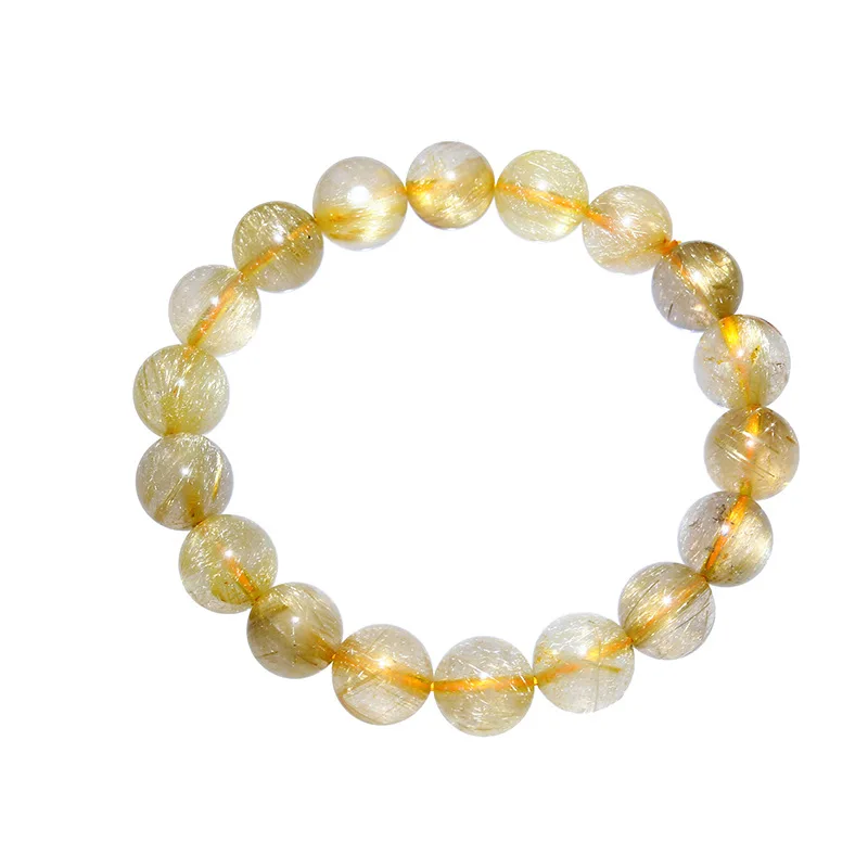 Natural Genuine Titanium Gold Hair Rutile Quartz  Stretch Bracelet Round Beads 8-14mm