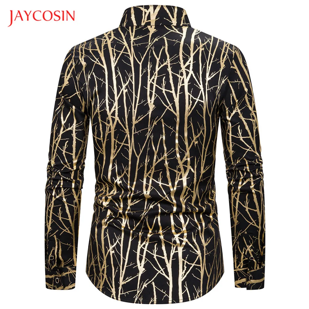 Joycosin Новая зимняя мужская рубашка Повседневная модная бамбуковая Золотая оправа мужские рубашки с длинным рукавом стоячий воротник облегающие мужские топы
