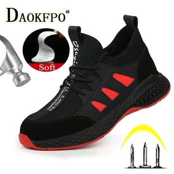 

DAOKFPO Men Work Safety Shoes Steel Toe Cap Anti-smashing Anti-puncture Construction Work Boots Non-slip Breathable Work Boots