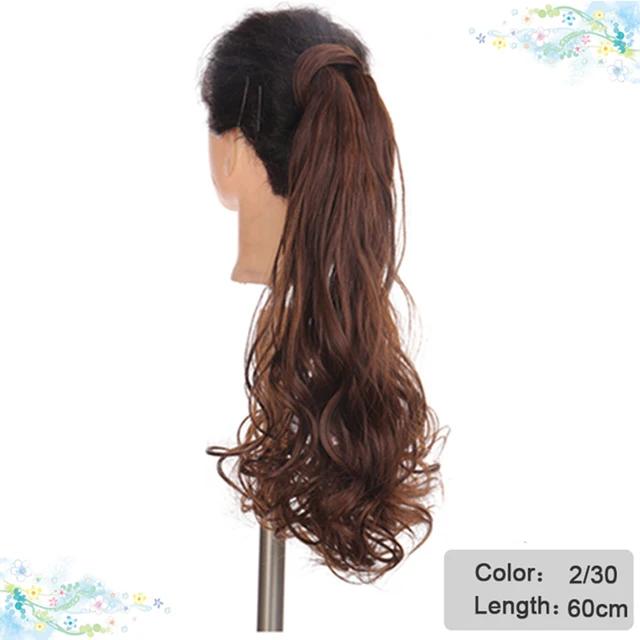 DIANQI Synthetic Corn Wavy Long Curly Ponytail Hairpiece Wrap on Clip Hair Extensions Black Pony Hair 2i30