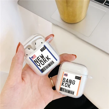 

hot INS global tourist city Air tickets Bluetooth Headset case for Airpods 2 1 Label Bar code letter Earphone Clear Soft Cover