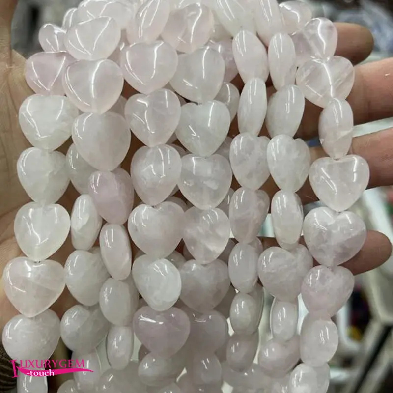 

Natural Light Pink Crystal Stone Loose Beads 16mm Smooth Heart Shape DIY Jewelry Making Accessories 12Pcs a4373