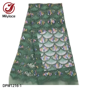 

African Nigerian Sequins Lace Fabric 2019 Mesh Tulle Lace Fabric High Quality French Lace Embroidered Fabric for Wedding DPW1216