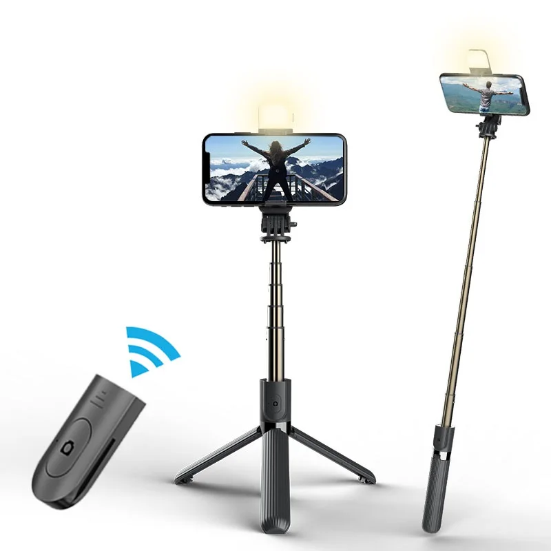 Palo de selfi 3 en 1 con Bluetooth, mini trípode con luz de relleno LED y obturador remoto para Xiaomi, iPhone, Huawei y Samsung