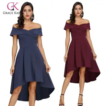 

Grace Karin Women Folder Over Off Shoulder High Low A Line Dress Vintage Asymmetrical Cocktail Party Dresses Solid Pleated Dress