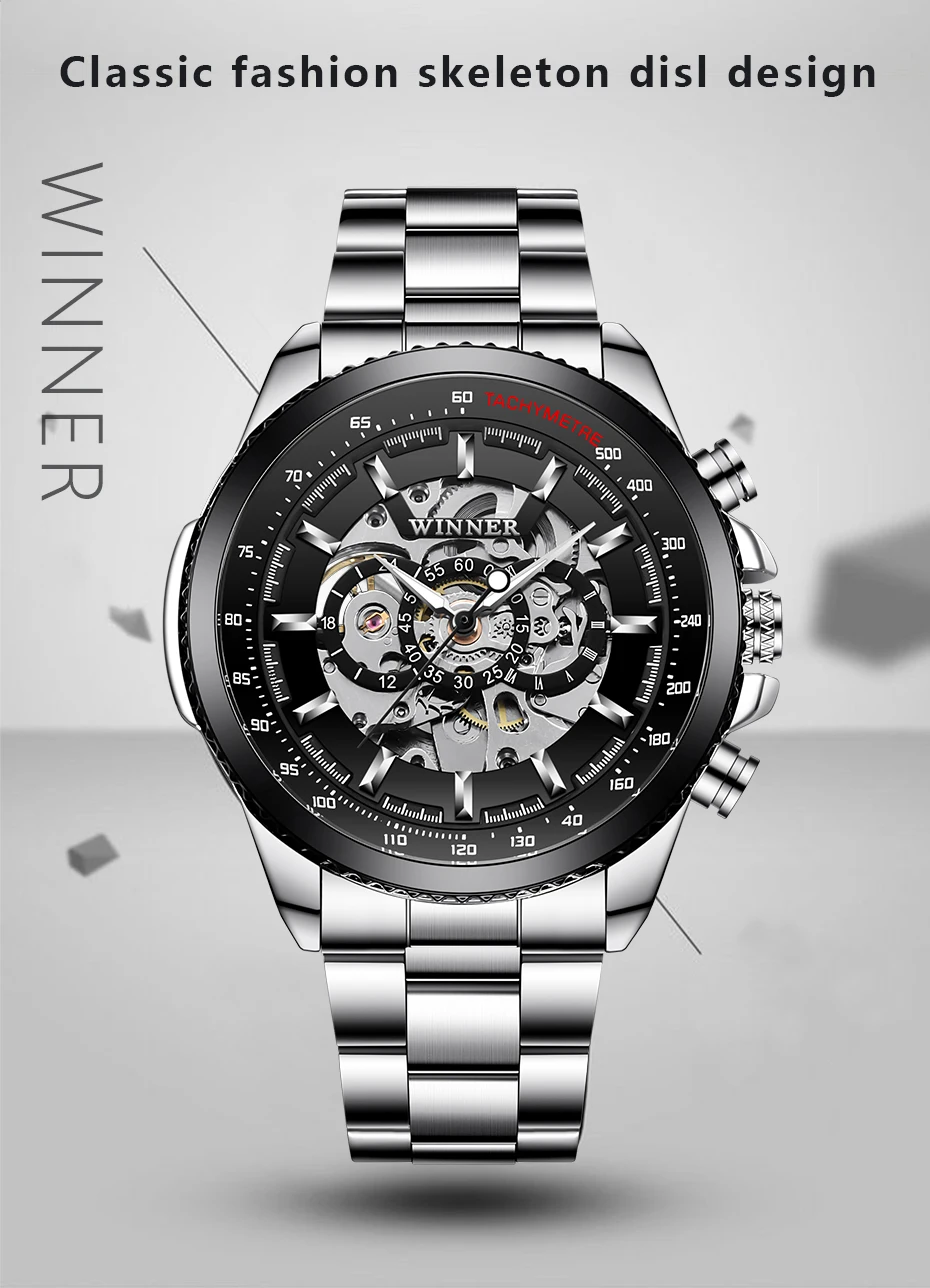 Winner Sport Design Bezel Golden Watch Mens Watches Top Brand Luxury Montre Homme Clock Men Steampunk Automatic Skeleton Watch