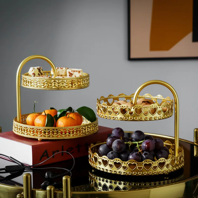 Metal Tray Cake Stand Weed Trays Pantry Organizer Food Fruit Cosmetic Storage Box Jewelry Rack Golden 2 Layers | Дом и сад