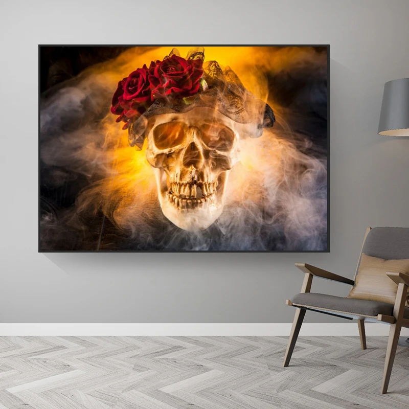 RELIABLI арт желтый череп цветы фотографии холст Картины Wall ART Для Гостиная украшения