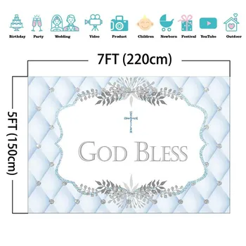 

Boy Baptism God Bless Photo Background Blue Baptism Christening Vinyl Backdrop Blue Baptism for Children Portrait Backdrop Studo