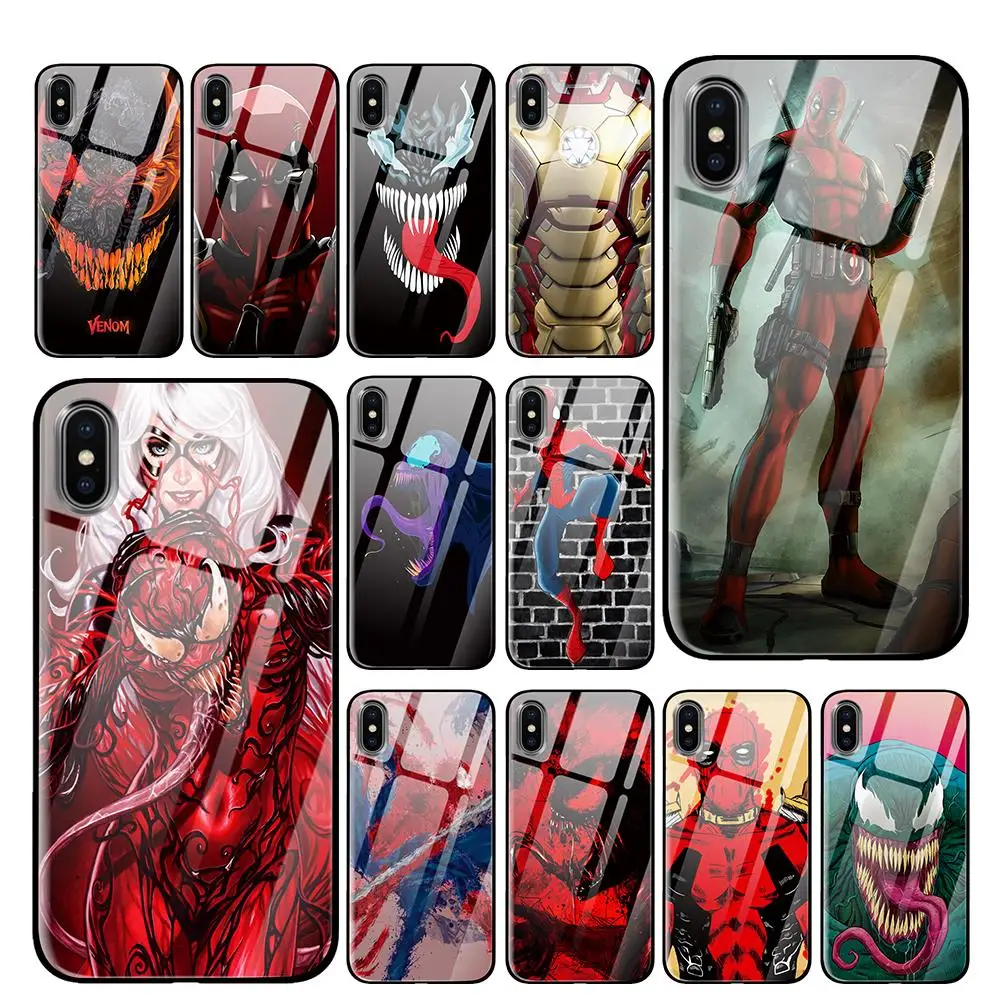 Роскошный чехол с Веном Дэдпул из закаленного стекла для iPhone 5 5S 6 6s 7 8 Plus X XS XR 11 Pro Max