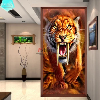 

PSHINY 5D DIY Diamond embroidery sale ferocious tiger full drill square rhinestones pictures animals Diamond Painting decor home