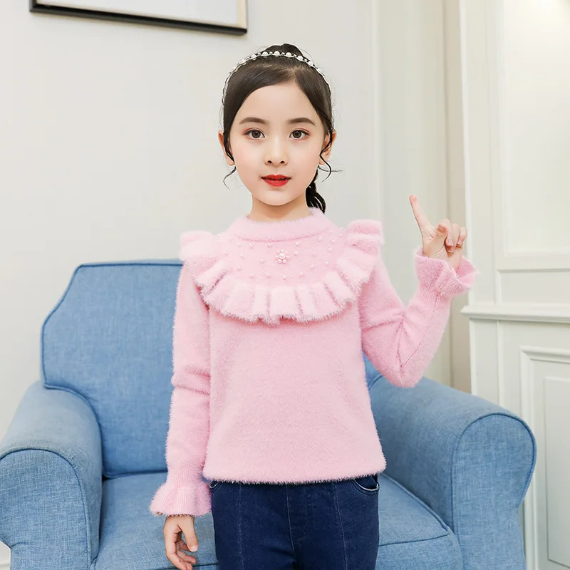 

Girls Autumn Clothing Imitation Mink rong mao yi 2019 New Style Spring And Autumn Baby Western Style Korean-style Crew Neck Pull