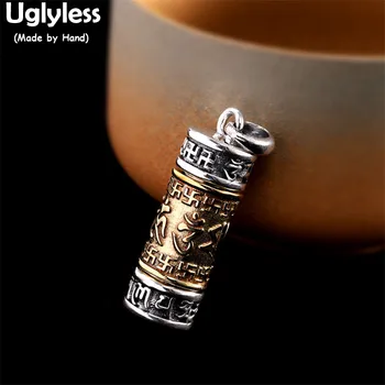 

Uglyless Spinning Open Box Pendants for Men Swastika Buddhism 6-Word Mantra Necklaces NO Chain 999 Pure Silver Religious Jewelry