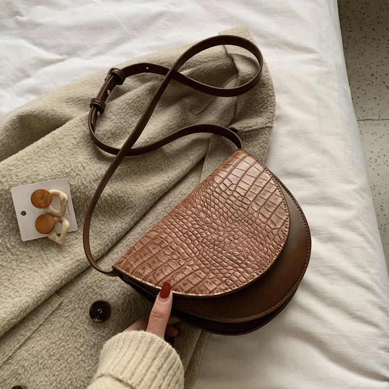 Роскошная модная женская сумка через плечо 2020 Крокодиловая полукруглая