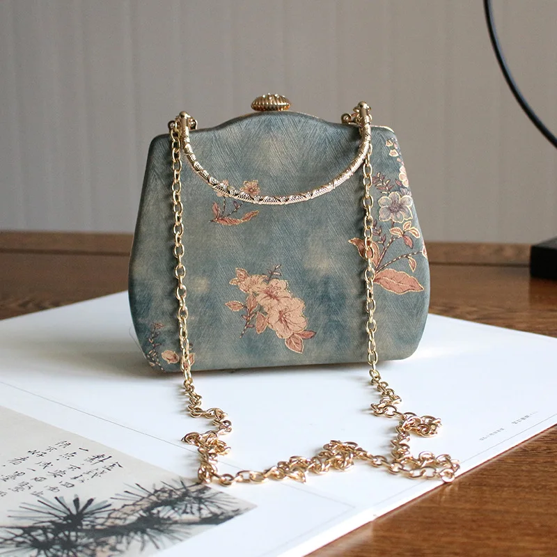 

New Style Chinese Clothing Bag Antique Style Bag Oblique Handbag Square Sling Bag Simple Silk Fabrics Flower Bag Dinner ming yua