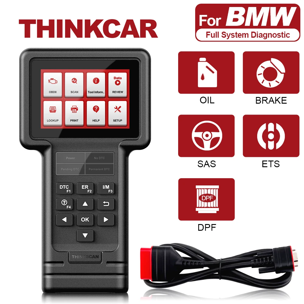 THINKCAR ThinkScan S02 Full System OBD 2 Diagnostic Tool for BMW OBDII Code Reader Support Oil/Brake/SAS/ETS/DPF Reset Services