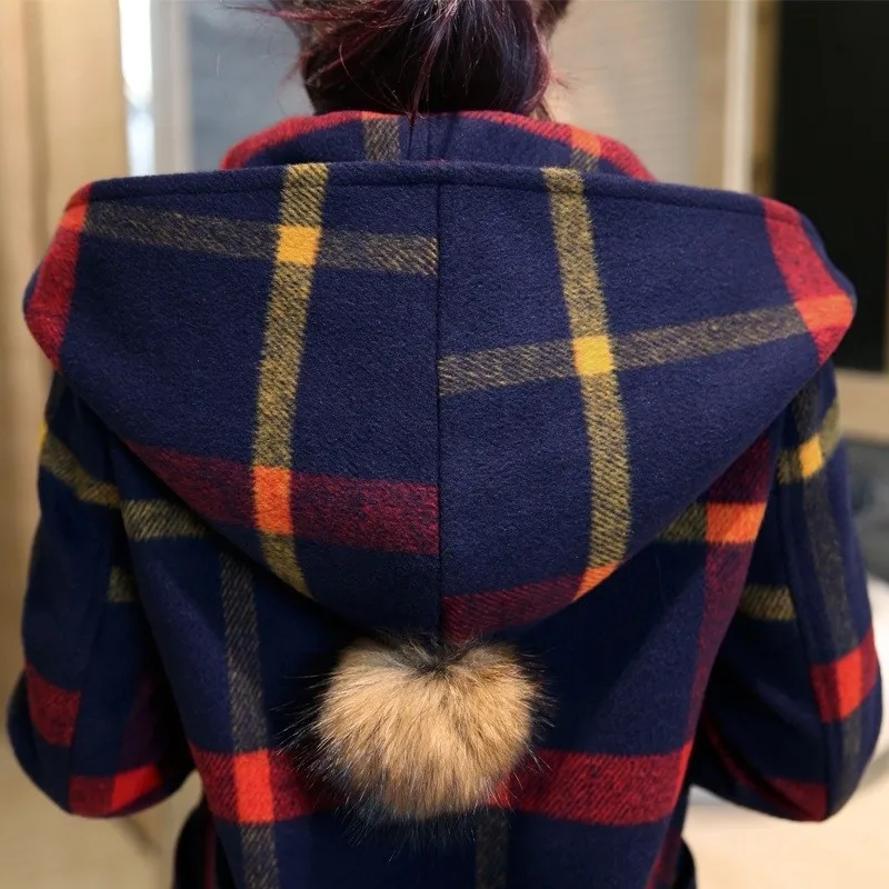 Z зимнее женское пальто в британском студенческом стиле, новое модное шерстяное пальто средней длины в клетку с капюшоном Inha, легкое пальто