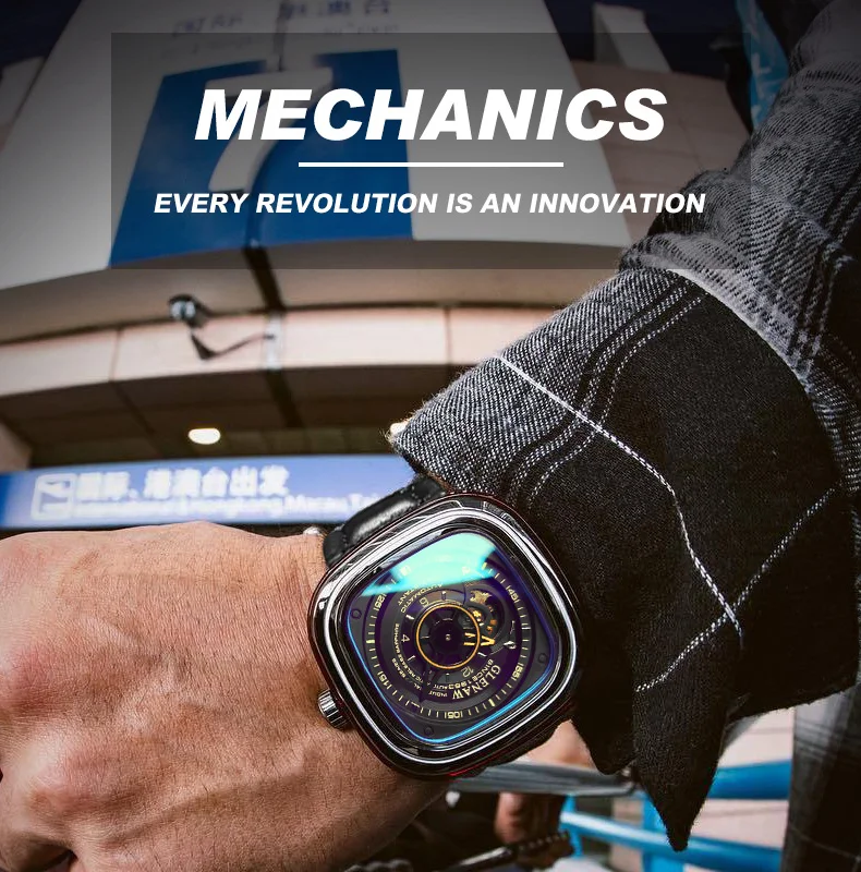 2021 new men's watch automatic machinery top brand luxury square large dial sports waterproof watch relegio masculi