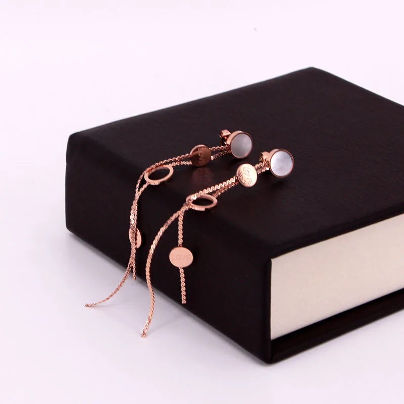 Модные Нержавеющая сталь любовь Shell круглые висячие серьги Длинная кисточка